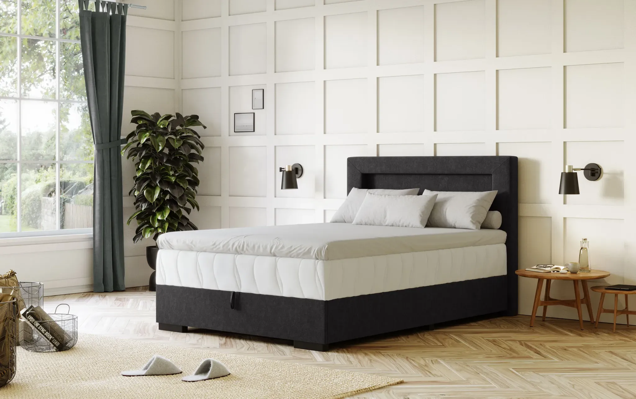 Boxbett COTTA "Kelly", schwarz, B:125cm L:207cm, 100% Polyester, Komplettbetten, ausgestattet mit LED-Licht, inkl. Bettkasten