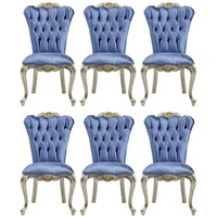 Casa Padrino Esszimmerstuhl Luxus Barock Esszimmerstuhl Set Blau / Silber / Gold - Handgefertigtes Küchen Stühle 6er Set - Barock Esszimmer Möbel - Edel & Prunkvoll