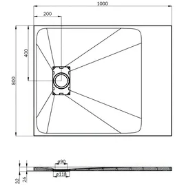 bad land Duschwanne Rechteck Steinoptik, Ablaufgarnitur im SET, Anti-Rutsch, Verbundwerkstoff Schwarz Ø Badland VIDAR 100x80x3,2 SMC