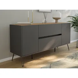 Raumwunder Sideboard Kommode Taran 155cm 2 SoftClose 2 Türen Grafit/Eiche Top