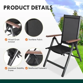 CCLIFE Gartenstühle 2er Set Hochlehner 7-fach verstellbar 150 x 60 x 110 cm dunkelgrau