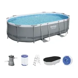 BESTWAY Power Steel Frame Pool oval Set 488 x 305 x 107 cm inkl. Filterpumpe (5-tlg.)
