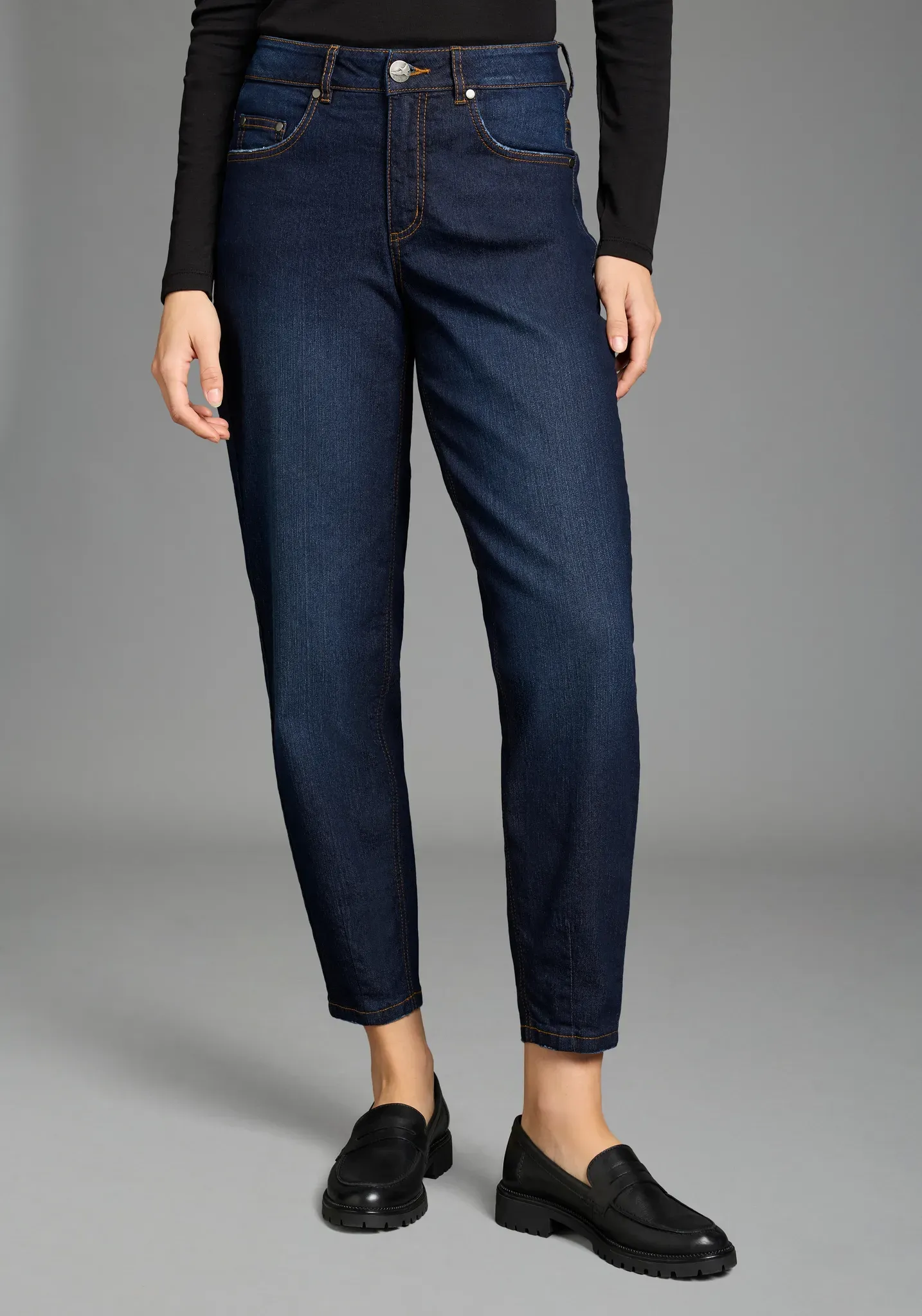 Comfort-fit-Jeans ARIZONA, Damen, Gr. 36, N-Gr, blau (dunkelblau used), Denim/Jeans, Obermaterial: 82% Baumwolle, 17% Polyester, 1% Elasthan, unifarben, bequem knöchellang, Jeans, weite Beinform mit schmalem Abschluss, knöchellanger Schnitt