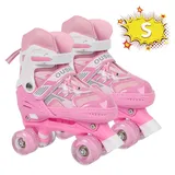 JEOBEST Rollschuhe Verstellbare Rollschuhe für Kinder, Atmungsaktiv Quad Skates, Für Mädchen und Jungen, Weihnachts Geschenke, Größen 27-37 rosa S(27-31)