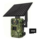 GOXAEEE Wildkamera Solar, 4MP Jagdkamera mit Bewegungsmelder Nachtsicht, Wasserdicht 4G SIM 0,2s Jagdkamera 140° Erfassungs Winkel Videobildschirm Infrarot Wildcamera (wildkamera+32G)