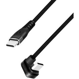 Logilink USB 2.0 Typ-C Anschlusskabel, USB-C Stecker (180° gewinkelt) zu USB-C Stecker (gerade), Farbe: Schwarz, 3 m