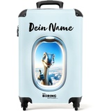 NoBoringSuitcases.com Kinderkoffer, Reisekoffer Personalisiert, Kinderkoffer Jungen, Koffer Kinder, Kinder Reisekoffer, Koffer Kinder Jungen, Trolley, Handgepäck Koffer 55x40x20 cm (Dino - Hellblau)