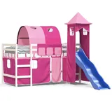 vidaXL Kinderhochbett mit Turm Rosa 90x190 cm Massivholz Kiefer1930120