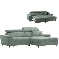 Ecksofa - mint - Samt - mit Liegefunktion - Recamiere rechts