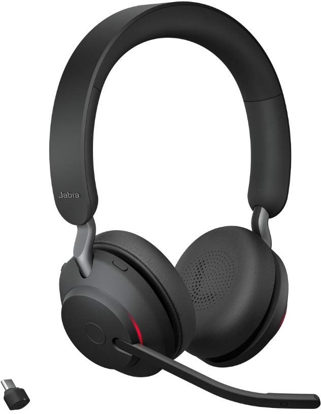 Jabra Evolve2 65 Wireless PC Headset – Noise Cancelling UC Certified Stereo Headphones With Long-Lasting Battery – USB-C Bluetooth Adapter – Black