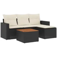 vidaXL 5-tlg Garten-Sofagarnitur mit Kissen Schwarz Poly Rattan Modell 42