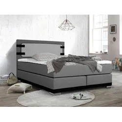 Boxspringbett INOSIGN "Strada", grau, B:181cm L:208cm, Holz teilmassiv, Stoff, Metall, Kunstleder, Komplettbetten, Boxspringbett, incl. Topper, 3 Breiten, 3 Härtegrad-Ausführungen