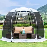 Leedor Pavillons für Terrassen, Sichtschutz, Hauszimmer, 4–6 Personen, Baldachin, Pergolen, Moskitonetz, Campingzelt, Esszimmer, Pop-Up-Sonnenschutz, Netzwände, Nicht wasserdicht, grau, 3 x 3 m