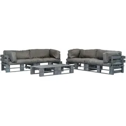 vidaXL 6-tlg. Garten-Lounge-Set Paletten Graue Auflagen Holz