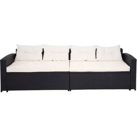 Mendler Poly-Rattan Garnitur HWC-J34, Balkon-/Garten-/Lounge-Set Sitzgruppe Sofa, Staufach ~ schwarz, Kissen creme-beige