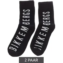 2 Paar BIKKEMBERGS Herren Freizeit-Socken mit Marken Print Baumwoll-Strümpfe BK_061 Schwarz/Weiß - 39-42