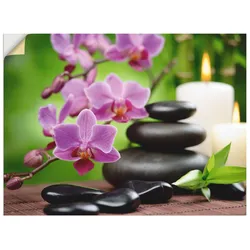 Wandbild ARTLAND "Zen Basaltsteine und Bambus auf Holz", pink (farbe bild(er): pink), B:40cm H:30cm, Bilder, als Alubild, Outdoorbild, Leinwandbild, Poster, Wandaufkleber