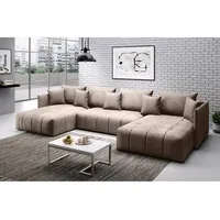 FURMEB24 ASPEN U Ecksofa mit Schlaffunktion Bettzeugablage 346x188cm, Sofa U Form, beige - Beige