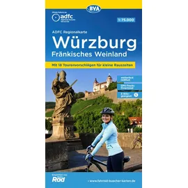 BVA BikeMedia GmbH ADFC-Regionalkarte Würzburg Fränkisches Weinland, 1:75.000, mit Tagestourenvorschlägen, reiß- und wetterfest, E-Bike-geeignet, GPS-Tracks Download