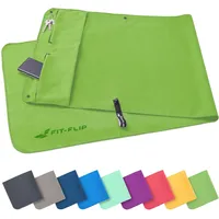 Fit-Flip Fitness Handtuch aus Mikrofaser - mit Magnet und Reißverschluss Tasche - Fitnesshandtuch für Sport und Gym - Kompakt & Schnelltrocknend - Sporthandtuch Fitnessstudio - Grün - 130x48cm