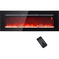 HOMCOM Elektrokamin, Wandkamin mit Heizung 1800 W, LED 3D-Flammeneffekt, Kristalle, in 3 Farben mit 5 Helligkeitsstufen, Elektrischer Kamin mit Fernbedienung, Timer, Touchscreen, Wandmontage, Schwarz   Aosom