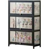 errtsdb 70x33x106cm vitrine Glas, 3 Schicht vitrinenschrank, vitrine glasvitrine stehend vitrinenschrank Wohnzimmer vitrine acryl für Schlafzimme Eckvitrine, Schwarz/Von Allen Seiten transparent