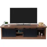 MCW TV-Rack MCW-K75, Fernsehtisch TV-Board, Schiebetüren Staufächer, Holz-Optik Industrial Metall 150x40x43cm ~ braun