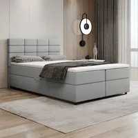 Panda möbel Boxspringbett 140x200, mit Bettkasten, Hellgrau, Matratze und
