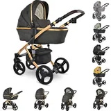 Lorelli Kinderwagen Rimini Premium Sportsitz Tragewanne Moskitonetz verstellbar schwarz gold