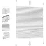 Sekey Plissee ohne Bohren Verdunkelung, Fenster Plissee Klemmfix Jalousie 80 cm breit, Verspannt Blickdicht Sonnenschutz Fensterollo, 80x130cm, Weiß