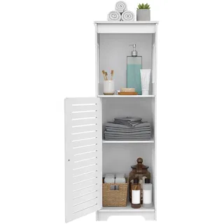 SUONTY Freistehender Badezimmerschrank Klein Schmal Wasserdichter Badschrank Toilettenschrank Badregal Aufbewahrungsschrank, für Badezimmer, Wohnzimmer,28 × 25 × 90cm, weiß