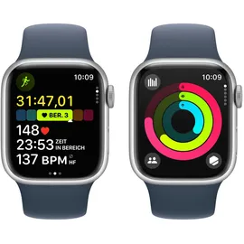 Apple Watch Series 9 GPS + Cellular 41 mm Aluminiumgehäuse silber, Sportarmband sturmblau M/L