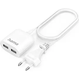 Hama USB-Netzteil mit 1,9 m langem Kabel, 2,4 A, 2x USB-A, Weiß