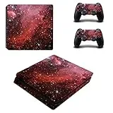 DOTBUY PS4 Slim Skin Aufkleber Sticker Design Folie schützende Haut Schale für Sony Playstation 4 Slim Konsole und 2 Dualshock Controller (Starry Red)