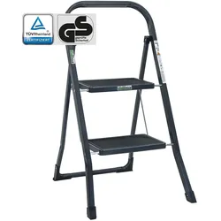 Trittleiter 2-stufig klappbar TÜV/GS 150 kg Anti-Rutsch Trittflächen Klapptri...