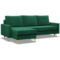 BLANK - Links Ecksofa mit Schlaffunktion, Bonell, Wendekissen, Bettkasten, Grün - Grün