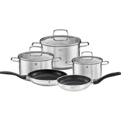 Topf-Set RÖSLE "Basic Line", silber (silberfarben), Töpfe, Töpfe mit Schüttrand und Pfannen mit Antihaftversiegelung, Induktion