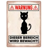 speecheese Warnung Bereich wird bewacht Metallschild XXL in 28x38 cm mit Katzen Silhouette witziges Blechschild für Katzenhalter lustige Warnung vor der Katze