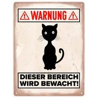 speecheese Metallschild Warnung Bereich wird bewacht Metallschild XXL in 28x38 cm mit Katzen 38 x 28 cm | 30 cm