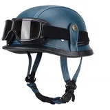Labzaa Retro Deutsche Lederhelm Halbschalenhelm mit ECE, Jethelm Retro,Vintage Motorradhelm mit Brille für Cruiser Chopper Biker Moped G M