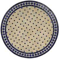 Marokkanischer Mosaiktisch D90 Blau Raute rund Mosaik Gartentisch Esstisch Tisch