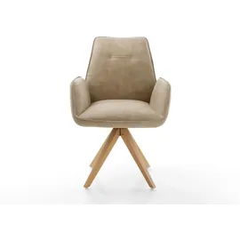 DeLife Esszimmerstuhl Zoa-Flex Mikrofaser Beige Vintage Holzgestell kantig Natur Taschenfederkern