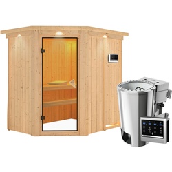 Karibu Sauna Saja-3,6kW230V Bioofen-Steuerg.-Inkl.Dachkranz inkl. 8-teiligem gratis Zubehörpaket (Gesamtwert 191,92€)