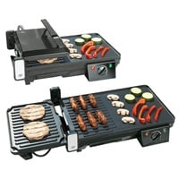 Rosenstein & Söhne Elektrischer 2in1-Tischgrill mit Kontaktgrill, Grillplatte, 2.000 Watt