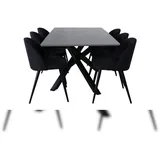 VCM PiazzaGRBL Essgruppe Esstisch grau und 6 Velvet Esszimmerstühle schwarz.