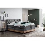 Belanoti Boxspringbett EON (Boxspringbett 160x200 elektrisch verstellbar Bett 160x200 mit Motor, 7-Zonen Taschenfederkern Matratze inklusive Visco Topper), in der Farbe Anthrazit H2/H3 Polsterbett Motorbett mit Eiche grau