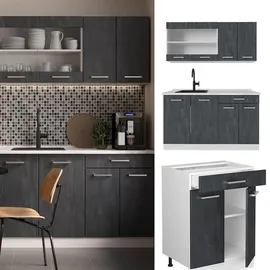 Vicco Küchenzeile R-Line 140 cm Schwarz Beton/Weiß
