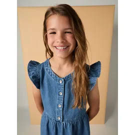 Levi's Jeanskleid LEVI'S KIDS "LVG FLUTTER SLEEVE BUTTON UP D", Mädchen, Gr. 14 (158), N-Gr, dance around, Denim/Jeans, Obermaterial: 100% Baumwolle, unifarben, körpernah knielang, Rundhals, Kleider, for Girls, mit kurzer Knopfleiste