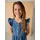 Levi's Jeanskleid LEVI'S KIDS "LVG FLUTTER SLEEVE BUTTON UP D", Mädchen, Gr. 14 (158), N-Gr, dance around, Denim/Jeans, Obermaterial: 100% Baumwolle, unifarben, körpernah knielang, Rundhals, Kleider, for Girls, mit kurzer Knopfleiste