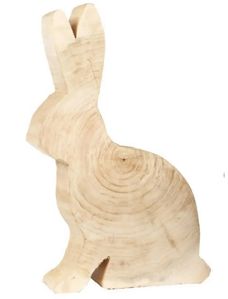 Sitzender Dekohase aus Pappelholz - natur 50 cm